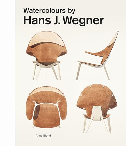 Book cover titled Watercolours by Hans J. Wegner featuring four watercolor illustrations of chairs.