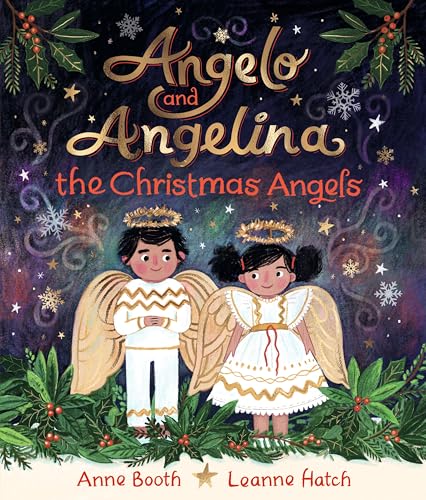 Book cover depicting two children dressed as angels with winter foliage.