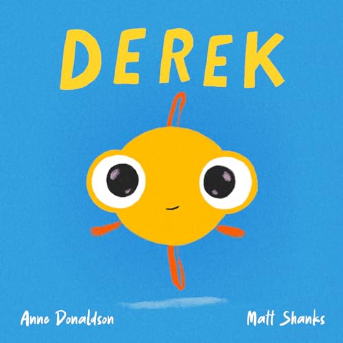 Book cover: "Derek" featuring a cartoon orange fish on blue.
