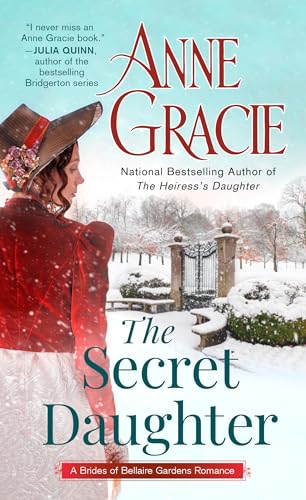 Book cover: woman in red coat looking at snowy estate garden.