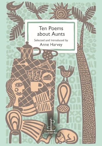 Book cover titled Ten Poems about Aunts with stylized brown illustrations on mint background.