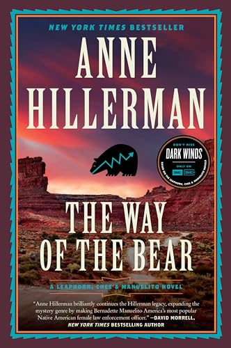 Book cover: desert landscape, black bear silhouette, and author Anne Hillerman.
