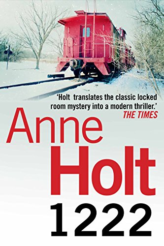 Book cover: red train car in snowy landscape, large text "Anne Holt 1222".