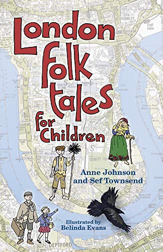 Book cover: "London Folk Tales for Children" with illustrated figures and map.