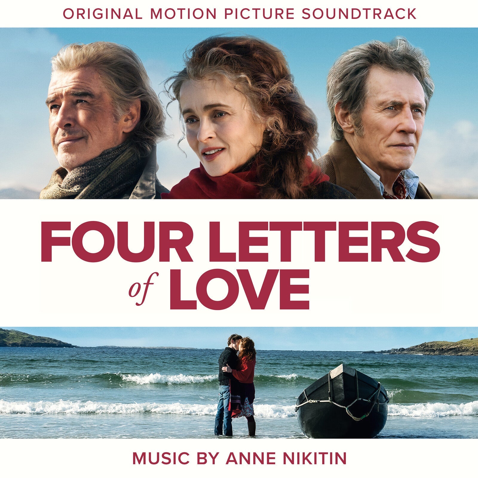CD cover for "Four Letters of Love" featuring film stills and ocean view.
