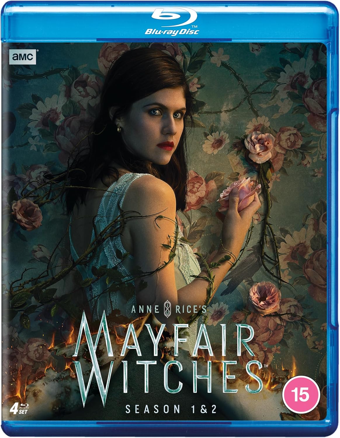 Blu-ray cover for Anne Rice's Mayfair Witches featuring a woman against floral wallpaper.