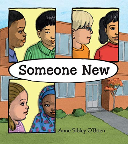 Book cover: “Someone New” featuring illustrated portraits of diverse children.