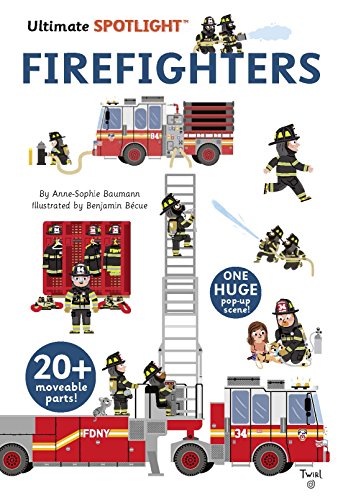 Book cover featuring colorful illustrations of firefighters and a fire truck.