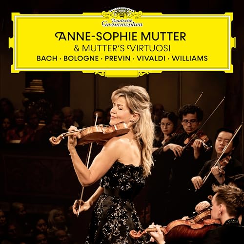 CD cover featuring Anne-Sophie Mutter playing violin with an orchestra and yellow text header.