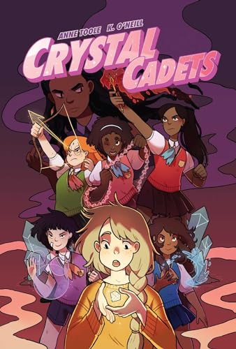 Book cover: diverse group of young women with glowing crystals.