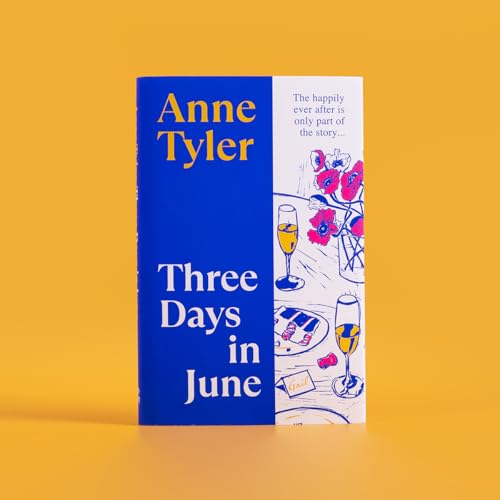 Book cover for Three Days in June by Anne Tyler with blue and white design.