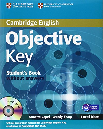 Objective Key for Schools Student's Book cover with blue abstract circles and CD-ROM icon.