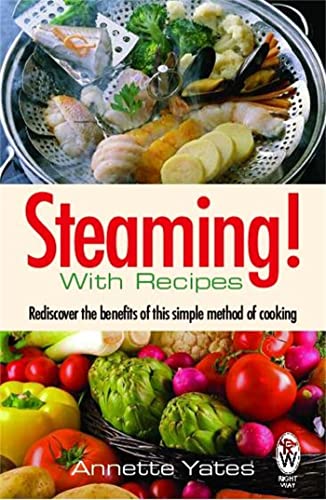 Cookbook cover featuring steamed fish and vegetables, title “Steaming!”