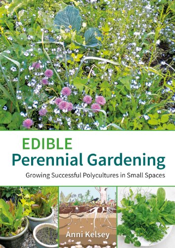 Book cover featuring a lush garden and text: “Edible Perennial Gardening.”