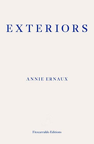 Book cover with the title Exteriors and author Annie Ernaux in blue on cream background.