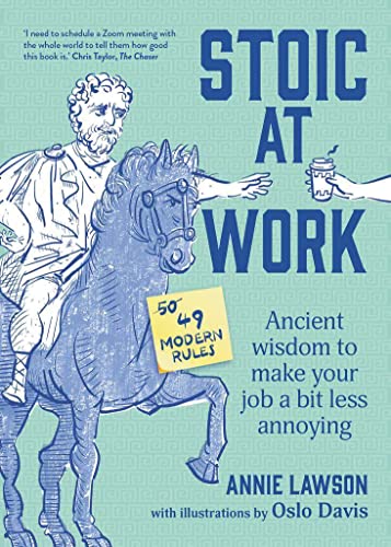 Book cover: "Stoic at Work" with illustration of Roman figure on horseback.