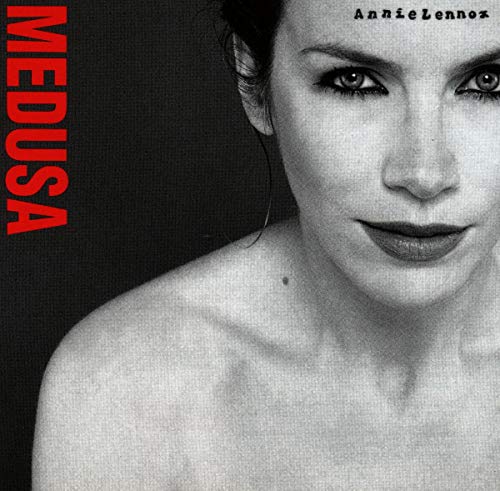 Black and white portrait of Annie Lennox with red text reading MEDUSA on left.