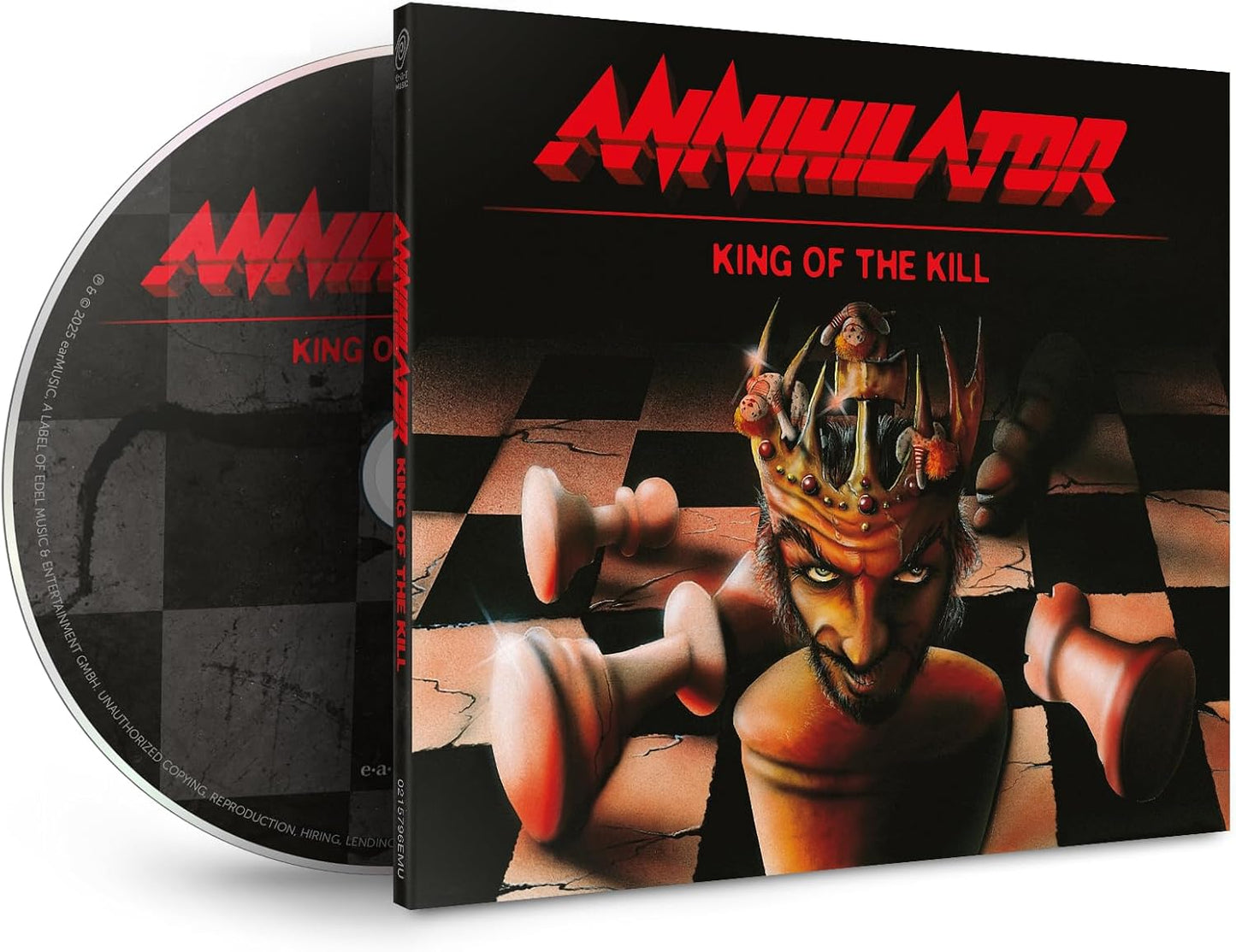 CD case and disc with a man's head wearing a crown on a chessboard.