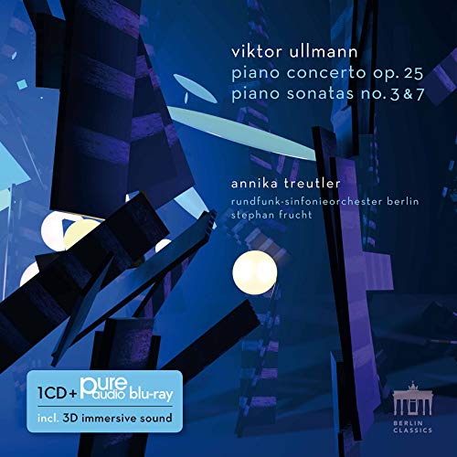 "Blue-toned CD cover with abstract shapes and white text, featuring 'Viktor Ullmann' and 'Annika Treutler'."