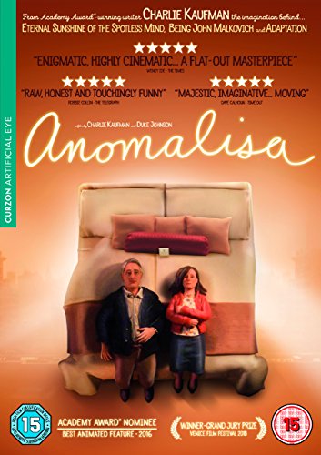 "Anomalisa DVD cover featuring a man and woman sitting on a hotel bed."