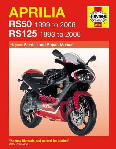 Haynes repair manual cover featuring a red and black Aprilia RS125 motorcycle.