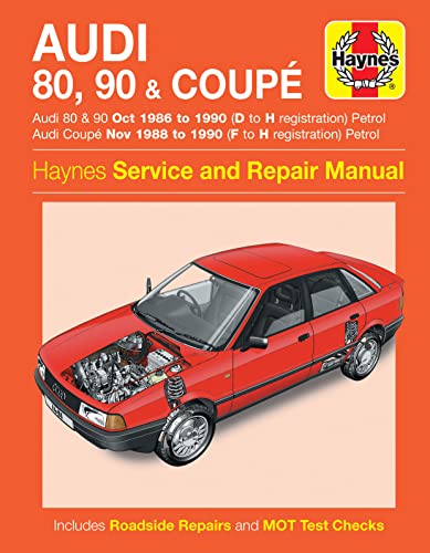 Haynes repair manual cover featuring a red Audi 80 with cutaway engine view.