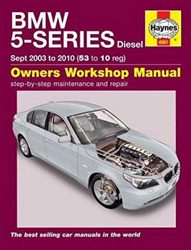 Book with car cover, manual for BMW 5 Series Diesel repair and maintenance.
