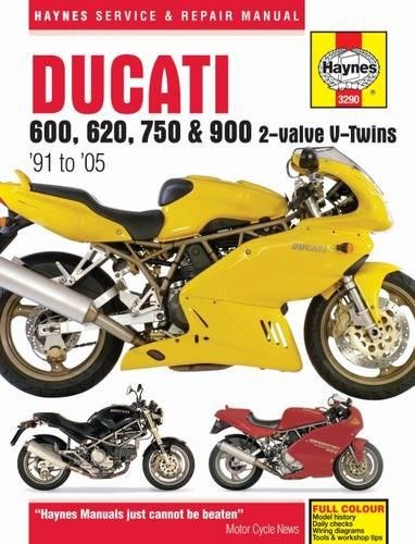 Haynes Ducati service manual cover featuring a yellow motorcycle with smaller black and red models.