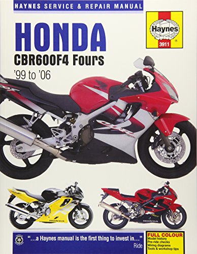 Haynes repair manual cover featuring a red Honda CBR600F4 motorcycle.