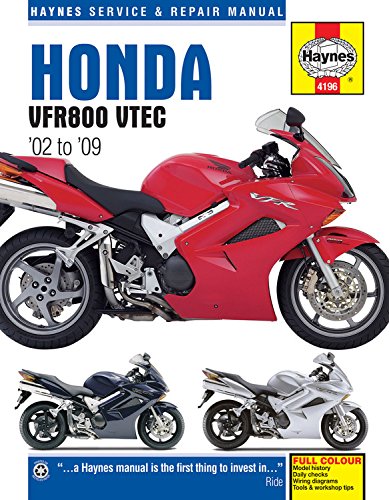 Motorcycle repair manual with black cover and white text, featuring Honda VFR V-Tec.