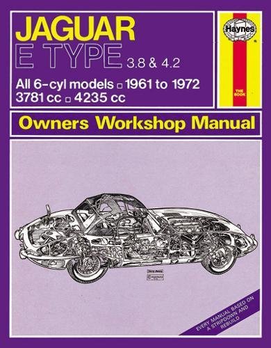 Haynes repair manual cover featuring a cutaway illustration of a Jaguar E Type.