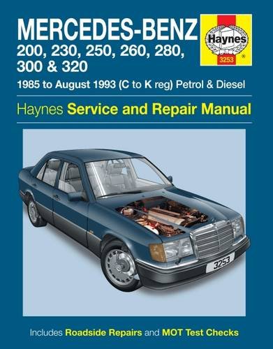 Haynes repair manual cover for Mercedes-Benz 124 series with a cutaway car illustration.