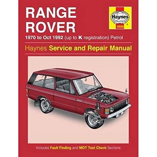 Red Range Rover repair manual cover with a classic vehicle illustration.