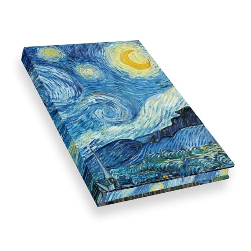 Sketchbook cover depicting Van Gogh’s “Starry Night” painting in blue tones.