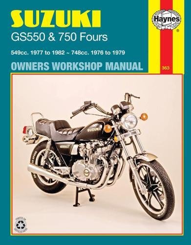 Haynes manual cover featuring a black Suzuki motorcycle, model GS550/750.