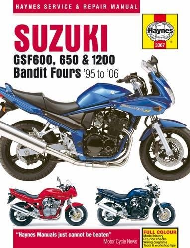 Haynes service manual cover featuring a blue Suzuki Bandit motorcycle and two smaller models.