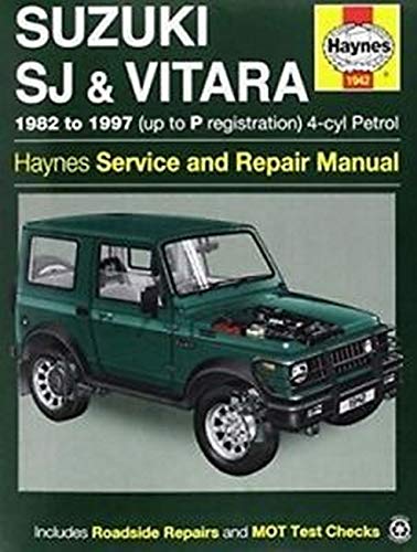 Haynes repair manual cover featuring a dark green Suzuki SJ/Vitara vehicle.