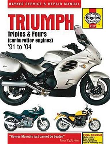 Haynes service manual cover featuring a silver Triumph motorcycle with two smaller motorcycle images.