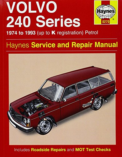 Red Volvo 240 Series repair manual with car illustration.