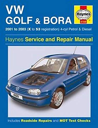 Haynes repair manual cover for VW Golf & Bora, 2001-2003.