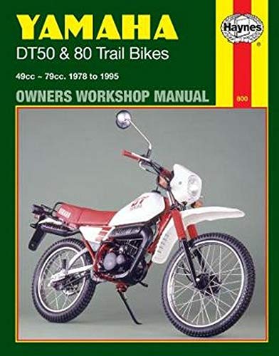 Haynes manual cover featuring a red and white Yamaha DT50 trail bike.