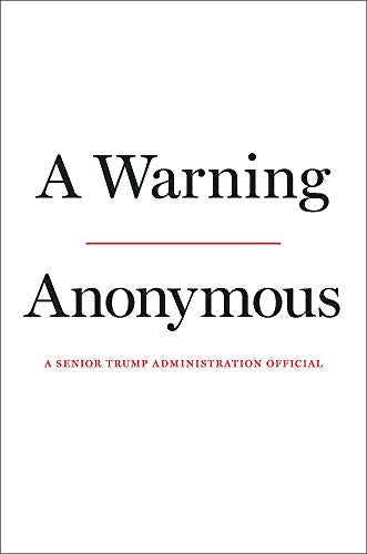 Book cover: "A Warning" by Anonymous, with red line and text.