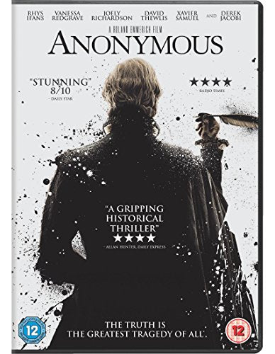 DVD cover for "Anonymous" featuring a man from the back in dark clothing.