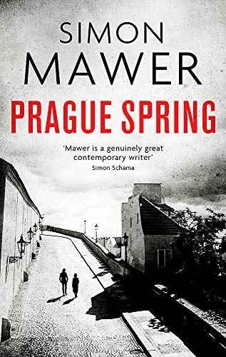 Book cover for “Prague Spring” by Simon Mawer, with a street scene.