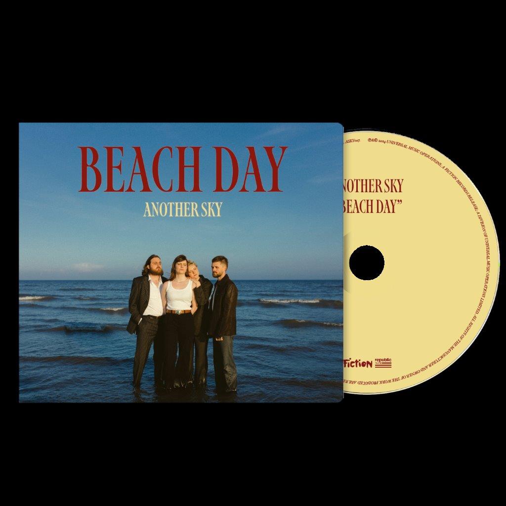 CD case for “Beach Day” by Another Sky, with band in water.