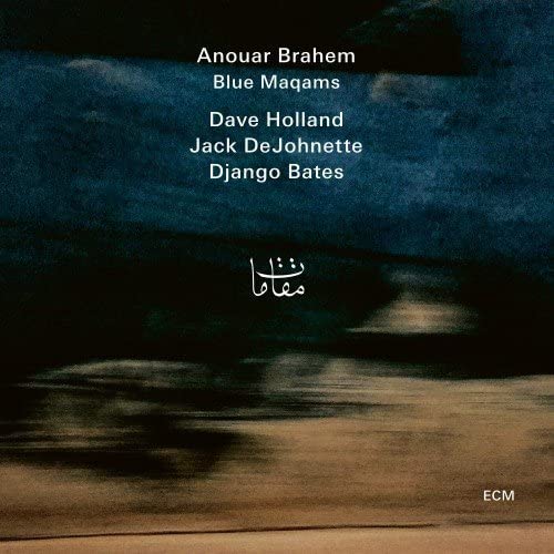 CD cover for Anouar Brahem’s “Blue Maqams” with dark blue and beige tones.