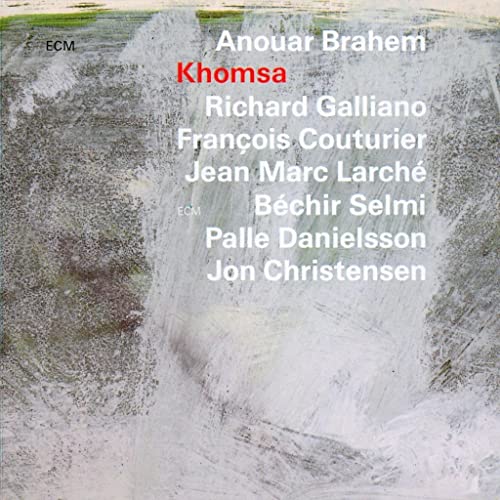 CD cover for Anouar Brahem’s “Khomsa” with abstract, textured imagery.