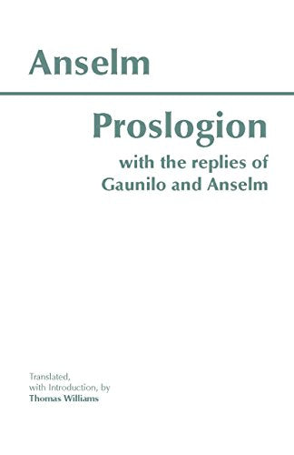 Book cover of Anselm's Proslogion with text in dark green on a white background.