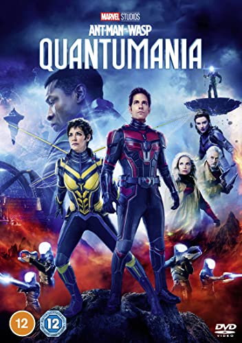 Ant-Man and the Wasp: Quantumania DVD cover featuring the cast against a cosmic background.