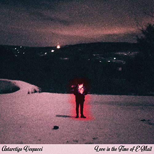 "Vinyl album cover featuring a person standing alone in a snowy landscape at dusk."